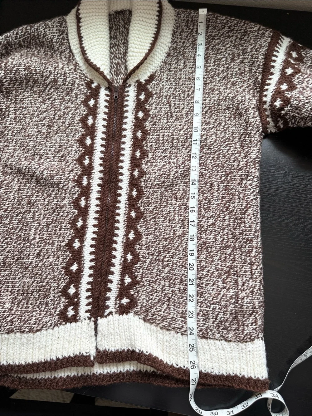 Vintage Hand Knit Lodge Sweater Nordic Zip Cardigan Oversized